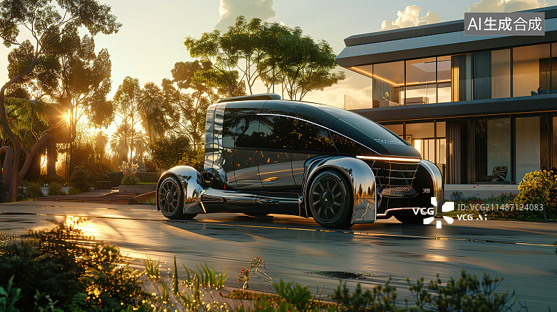 【AI数字艺术】夕阳下的老爷车图片素材