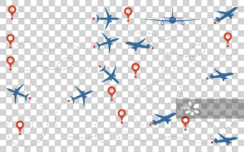 带虚线的飞机航线指向点图片素材