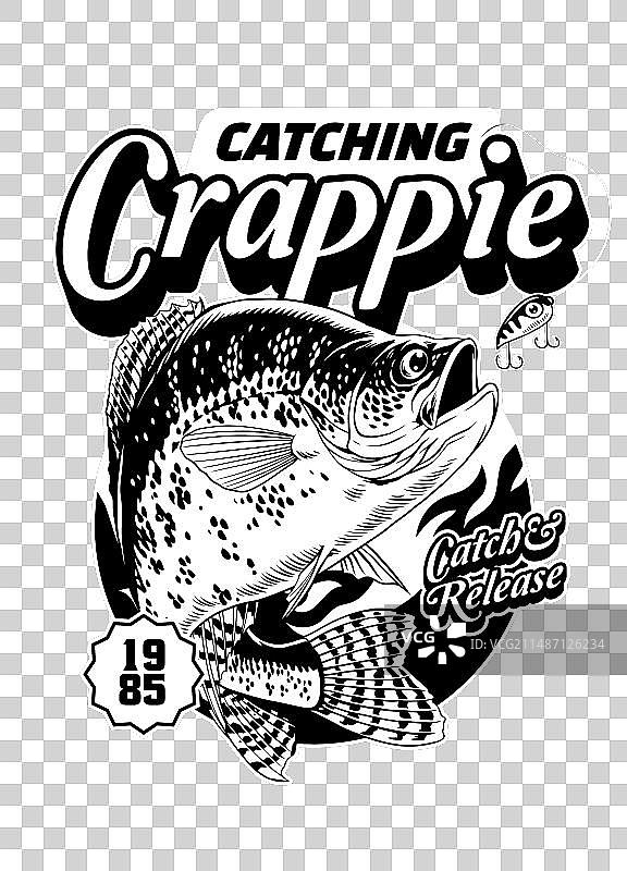 黑色和白色crappie鱼T恤设计图片素材