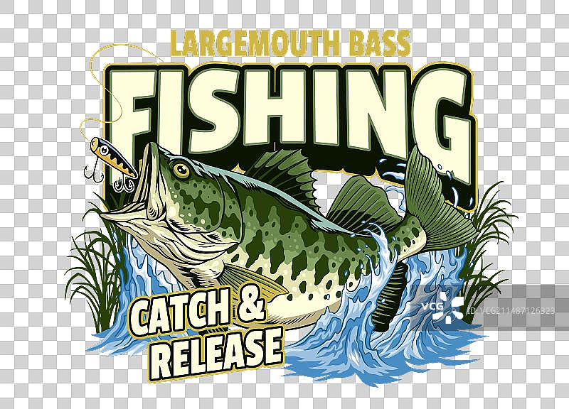 大口黑鲈钓鱼的彩色衬衫设计图片素材