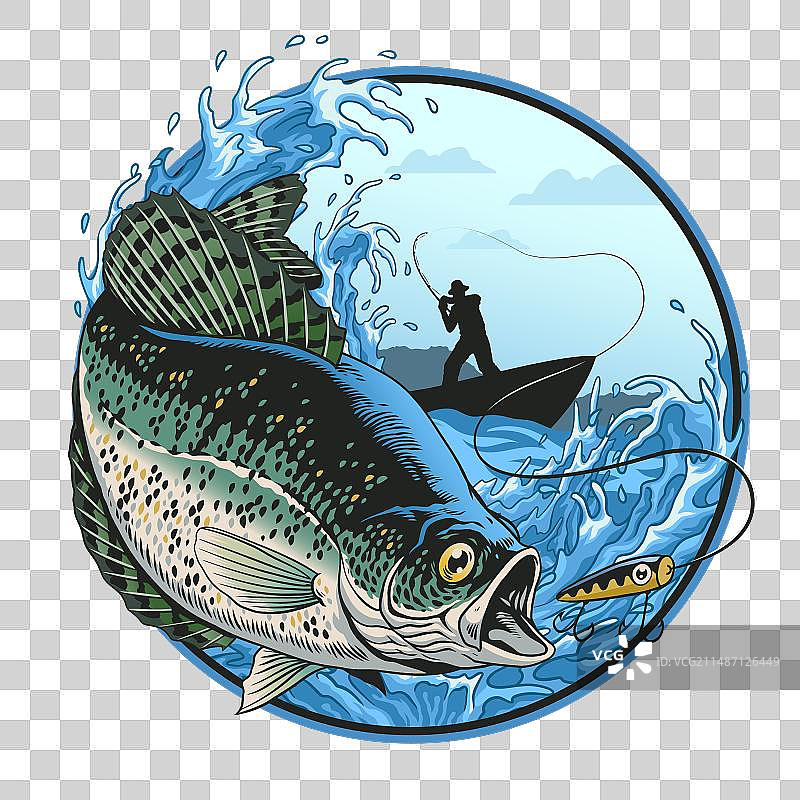 渔夫捕捞太阳鱼复古衬衫图片素材