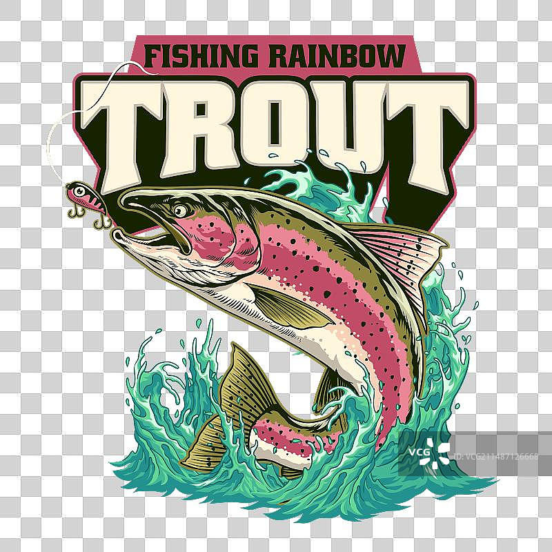 复古彩虹鳟鱼T恤设计图片素材