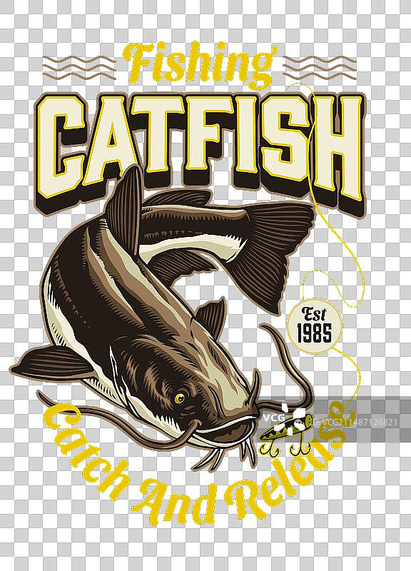 复古彩色鲶鱼图案T恤图片素材