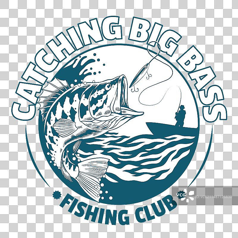 复古大鲈鱼钓鱼俱乐部衬衫图片素材