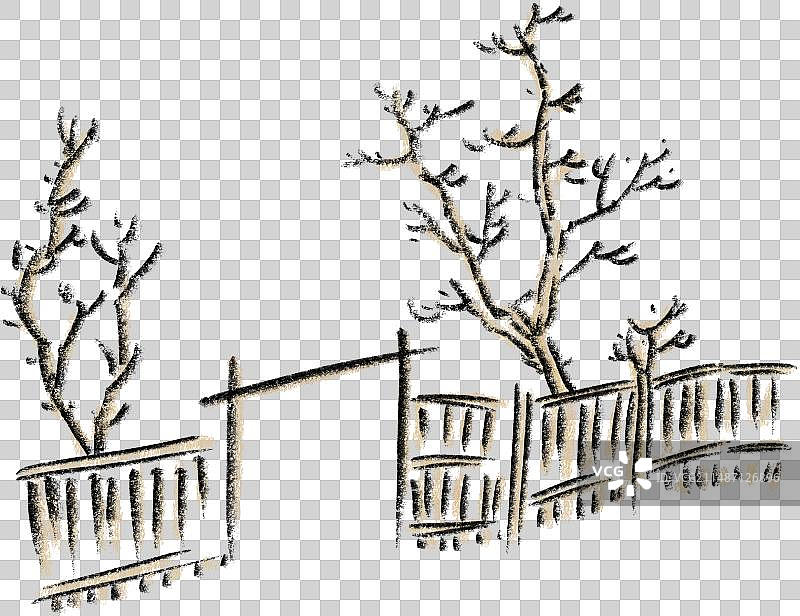 篱笆风景树与门乡村风景元素图片素材