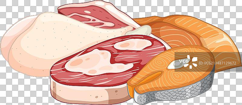 一组高蛋白肉类产品图片素材