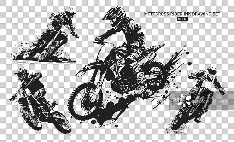 克服障碍的摩托车越野赛车手图片素材