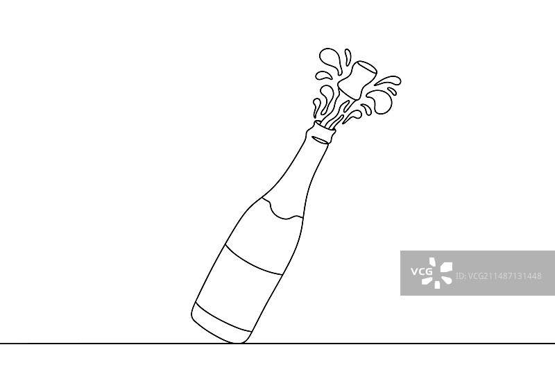 香槟酒瓶塞单线图片素材