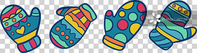 彩色卡通手绘冬季手套图片素材