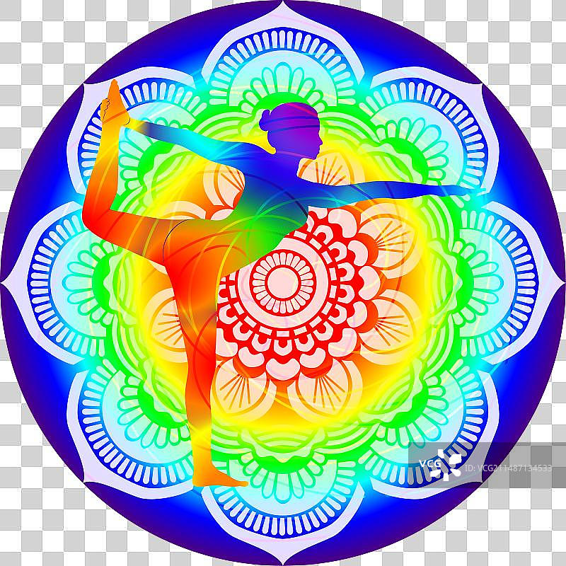 彩色旋转舞王式瑜伽轮廓图片素材