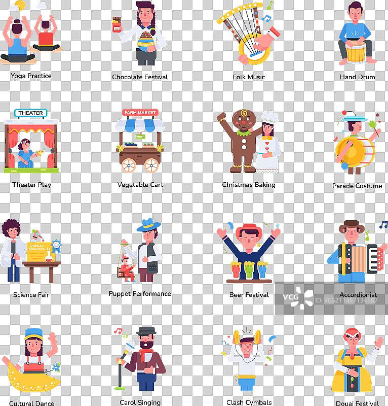 民间庆祝活动扁平图标图片素材