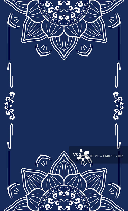 蓝色青花瓷配色中式边框背景图片素材