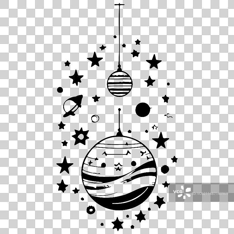 涂鸦太空儿童悬挂星星星球手绘草图图片素材