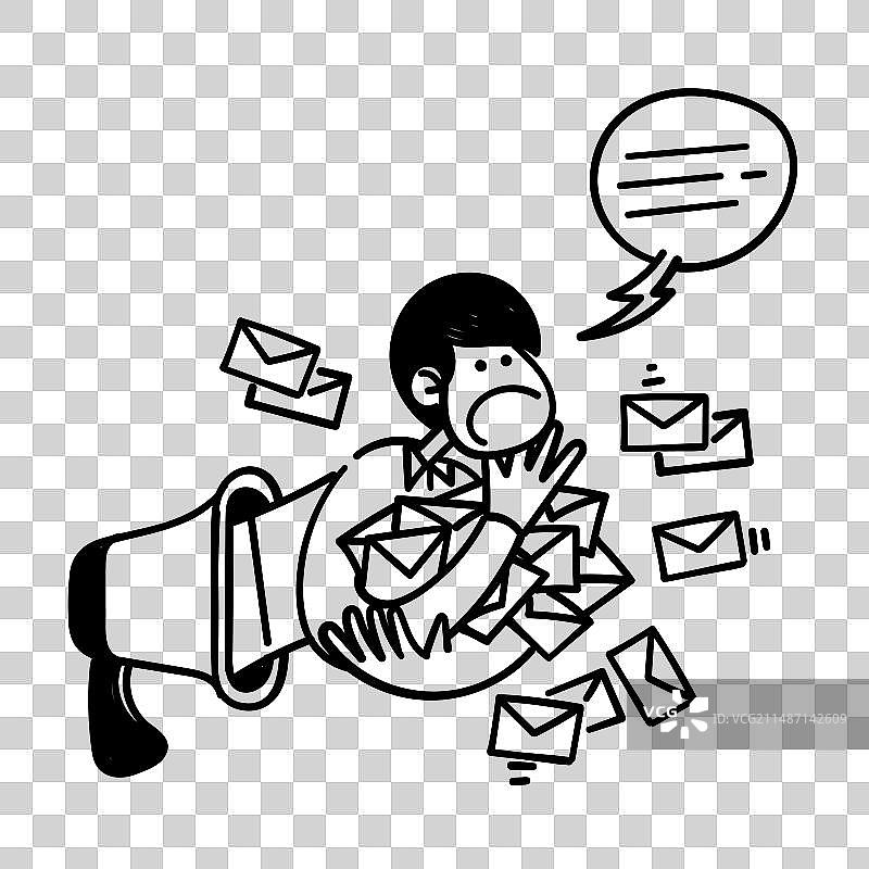 手绘涂鸦：带有信件的扩音器图片素材