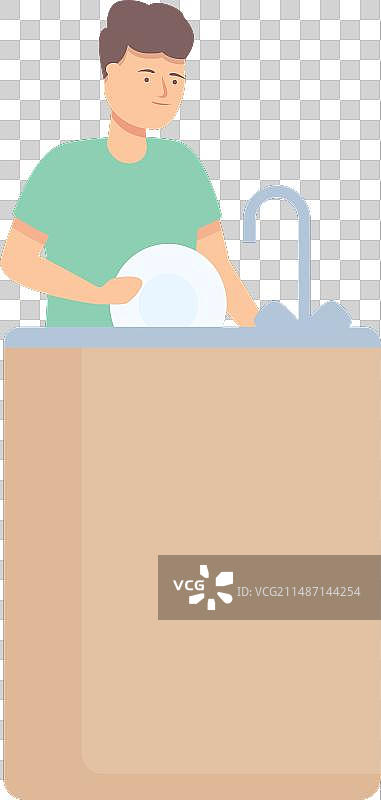 男人洗碗卡通图标图片素材