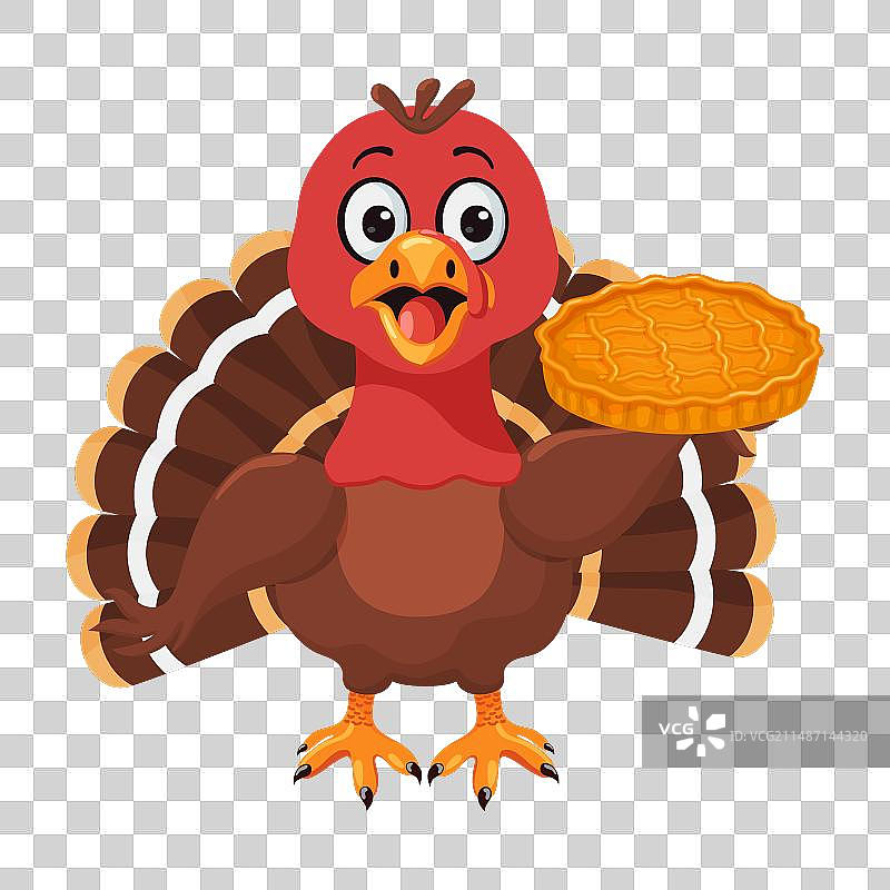 拿着南瓜派的卡通火鸡图片素材