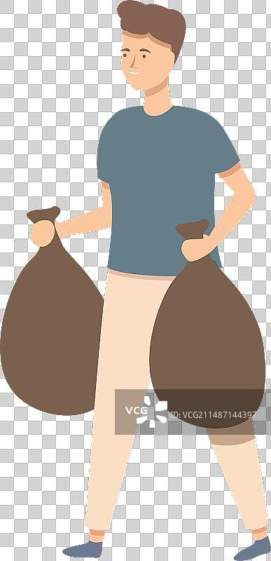 男人携带垃圾袋卡通图标图片素材