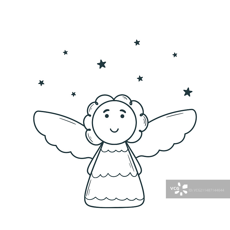 可爱女孩天使墨水涂鸦速写宝贝角色图片素材