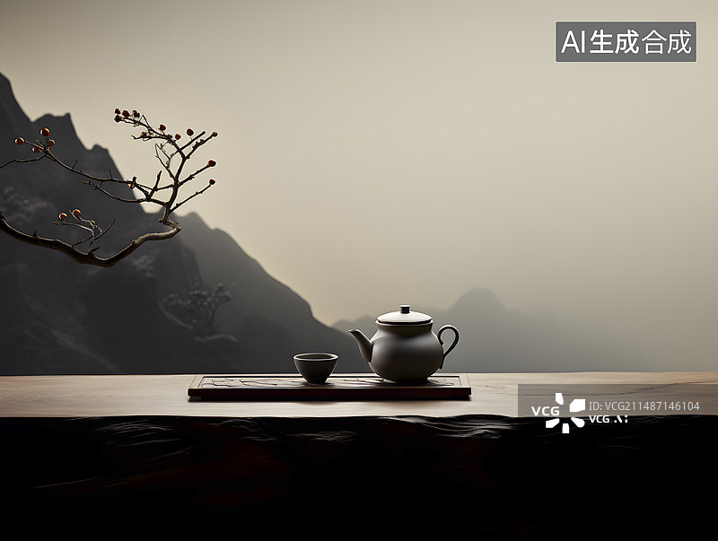 【AI数字艺术】极简茶壶茶杯茶盘茶艺图片素材