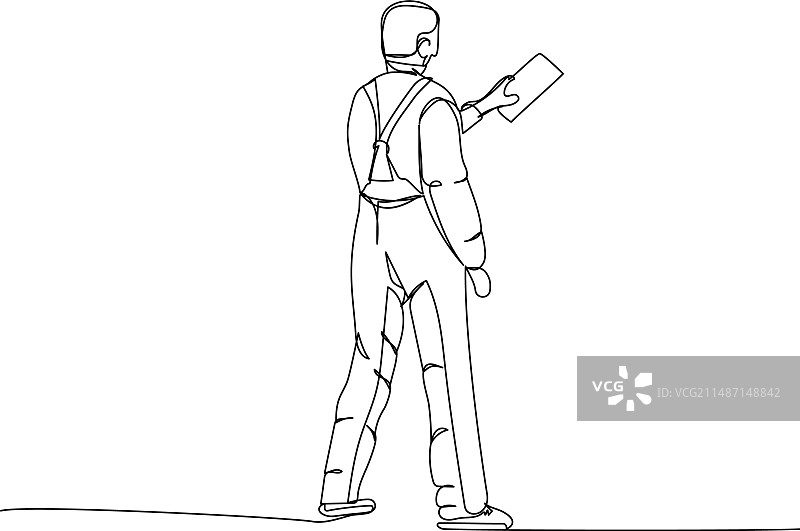 穿制服的工人正在刮腻子找平墙面图片素材