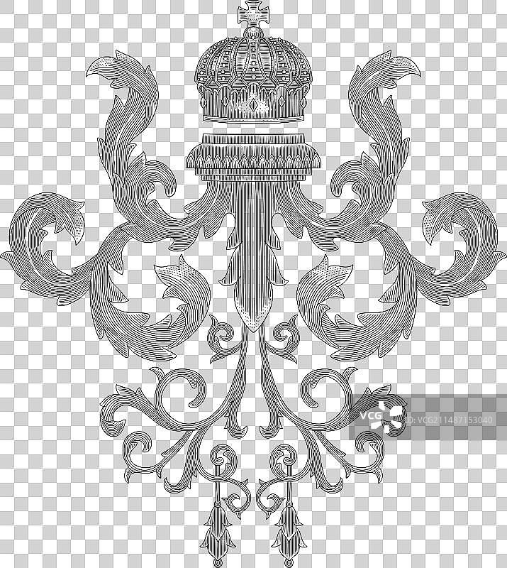 花卉复古雕刻皇冠图片素材