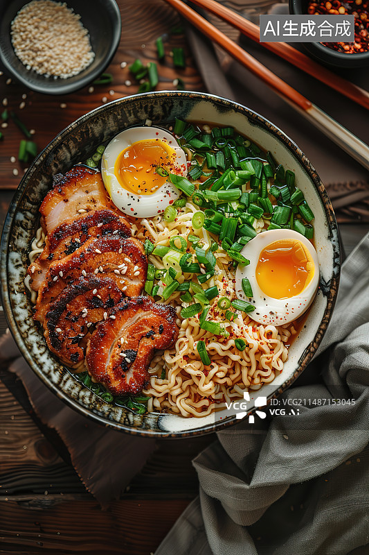 【AI数字艺术】桌上碗里的汤的高角度视图图片素材