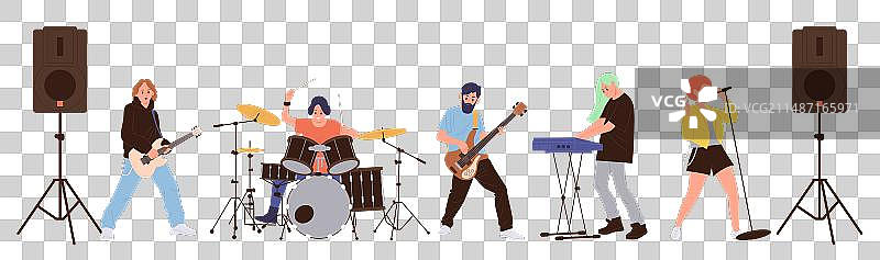 演奏音乐的摇滚乐队卡通人物图片素材