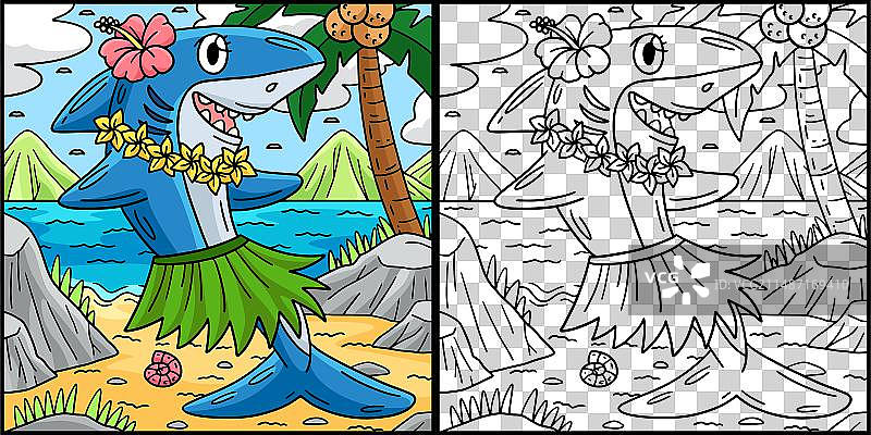 戴着花朵和草裙的鲨鱼图片素材