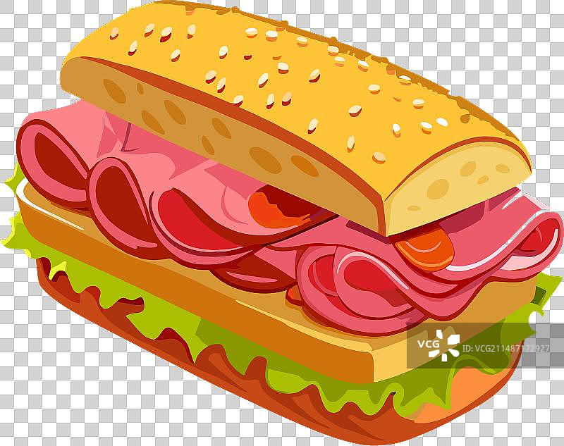 夹着意大利香肠的麦片三明治图片素材