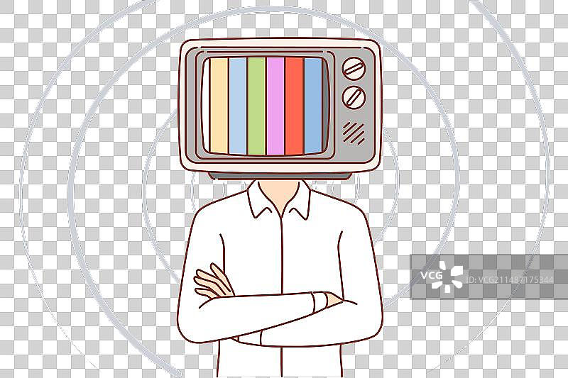 头部是电视的男人张开双臂站立图片素材