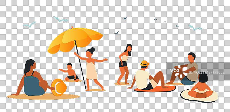 在热带海滩放松的泳装游客图片素材