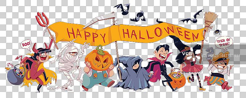 不给糖就捣蛋，孩子们庆祝万圣节图片素材