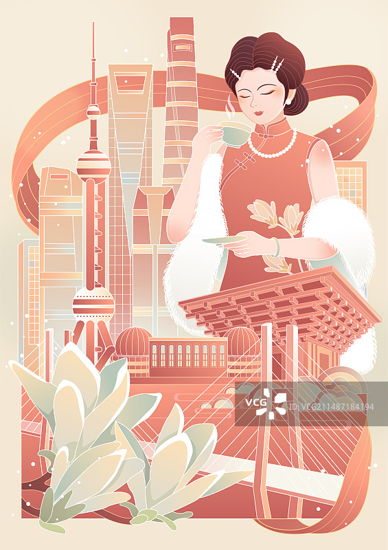 东方明珠上海中国风矢量插画图片素材