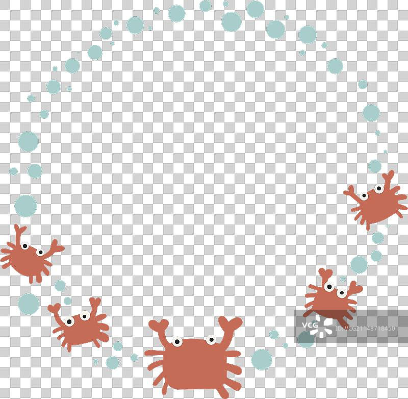 抽象螃蟹和气泡水花环框架图片素材