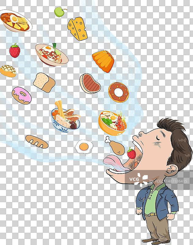 张大嘴吃很多美食的男人图片素材