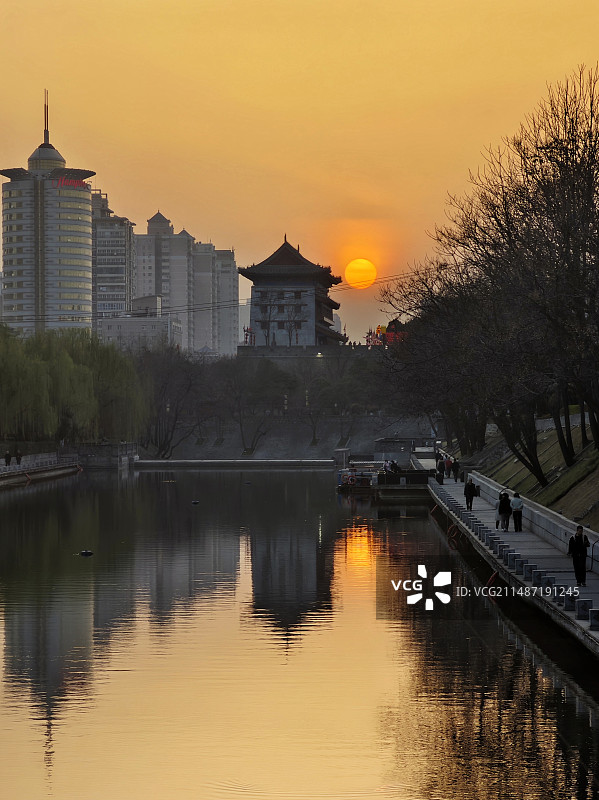 落日中的西安城墙永宁门图片素材