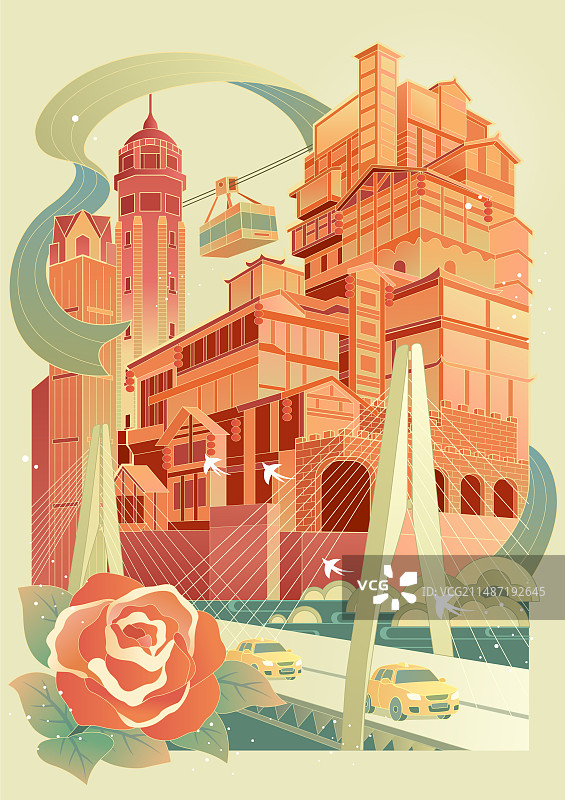 中国重庆国风矢量插画图片素材