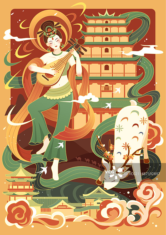 中国甘肃敦煌矢量插画图片素材