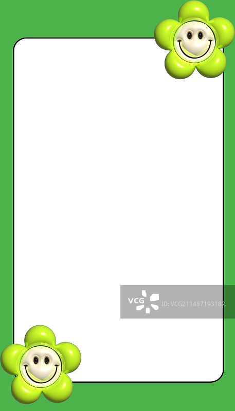 卡通潮流膨胀风花朵绿色边框背景图片素材
