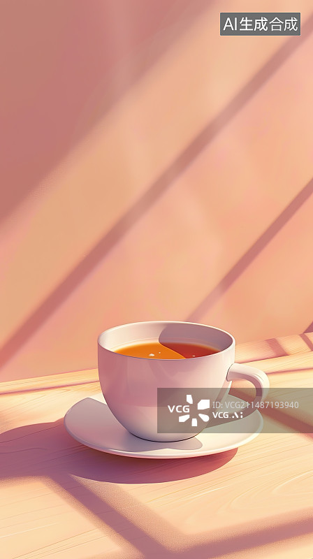 【AI数字艺术】和煦阳光下桌上咖啡杯特写镜头图片素材
