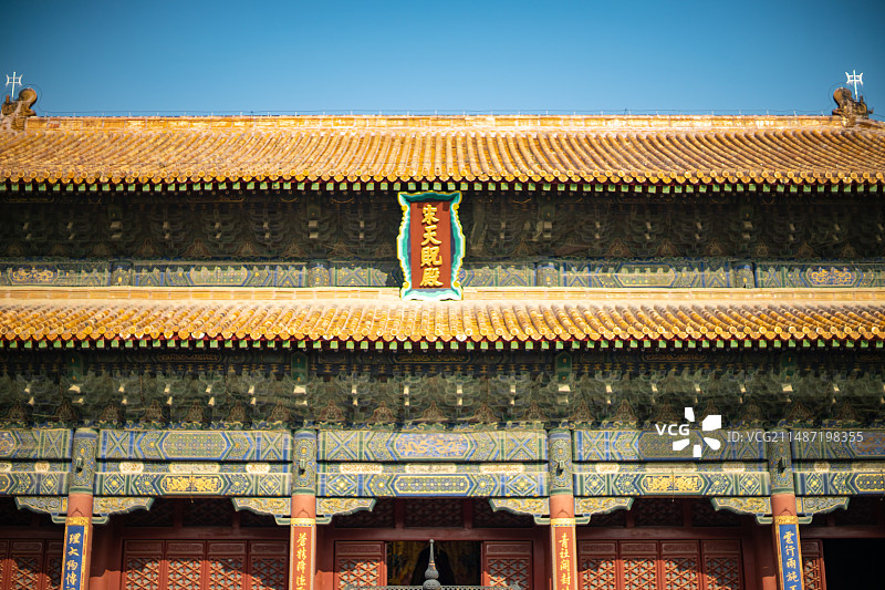 中国非都市风光拍摄主题，山东泰安国内著名景点泰山风景区，岱庙行宫里的天贶殿宫殿，户外白昼无人图像摄影图片素材