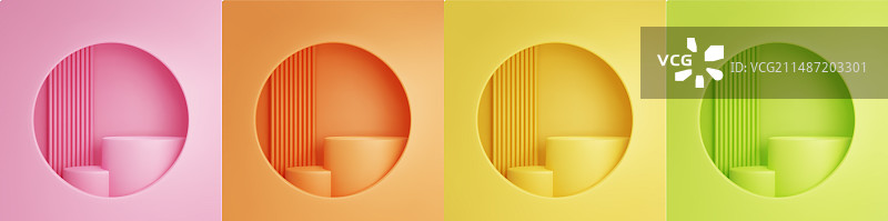 圆形窗口后方的产品展示台图片素材