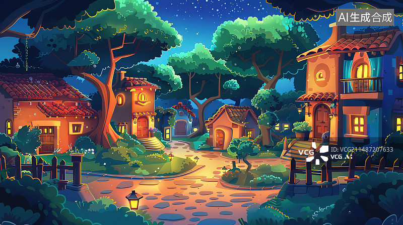 【AI数字艺术】夜晚灯光下的游乐园图片素材