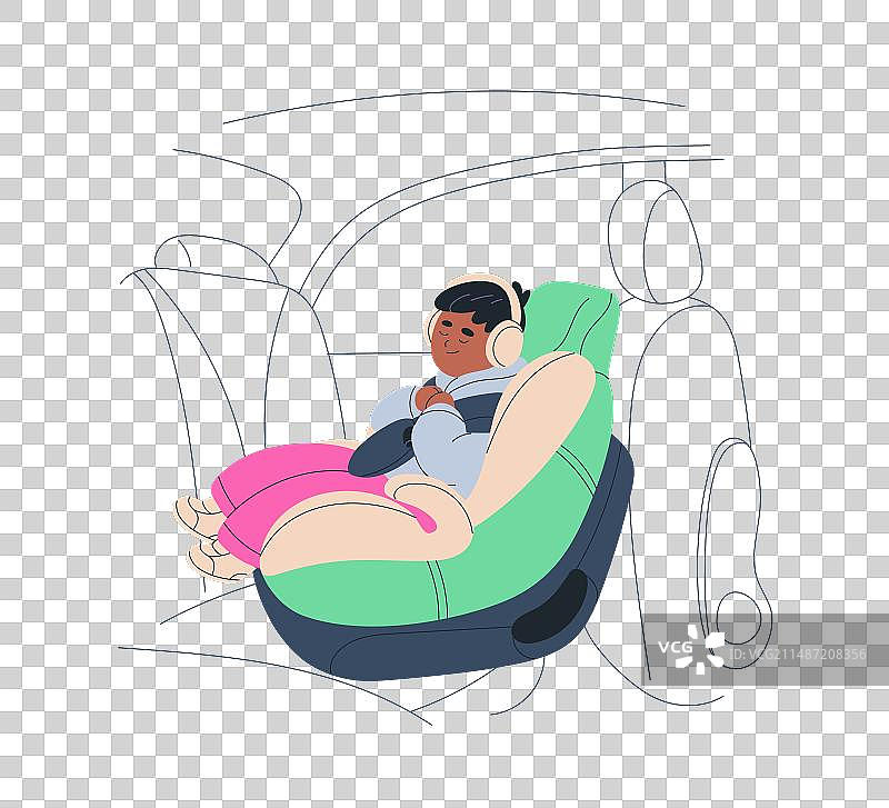 在婴儿汽车座椅上睡觉的黑人小孩图片素材