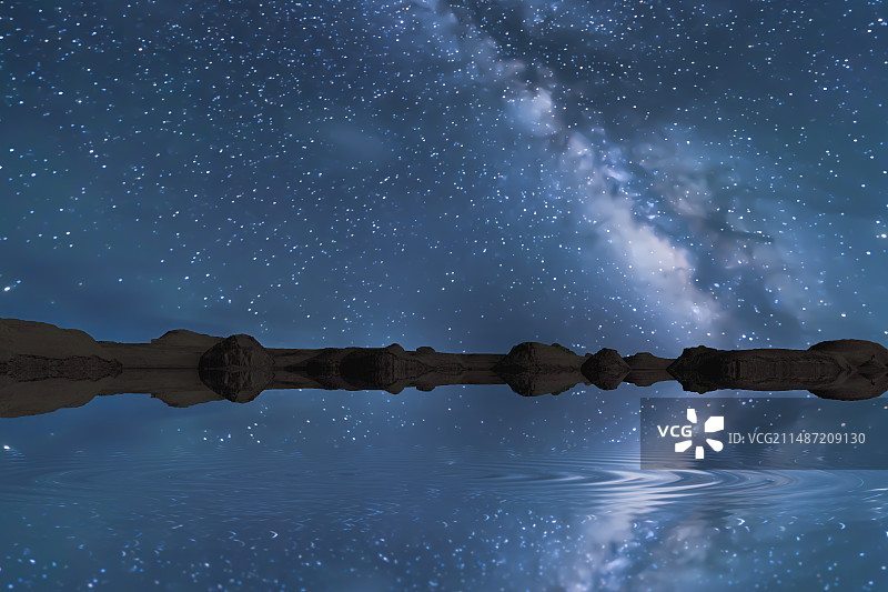 青海柴达木水上雅丹盐湖湖面反射星空与银河的天空之境创意背景图图片素材