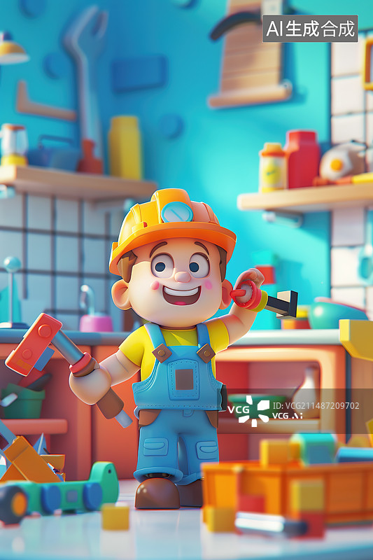 【AI数字艺术】桌子上的各种玩具，儿童节幼儿园插画图片素材