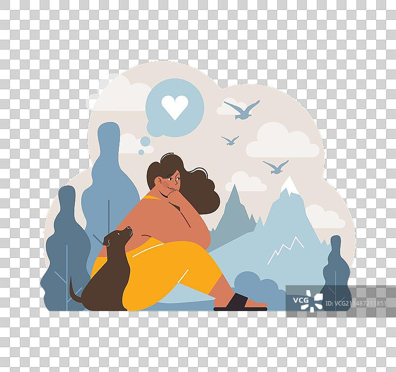 宠物犬与女人扁平场景图片素材