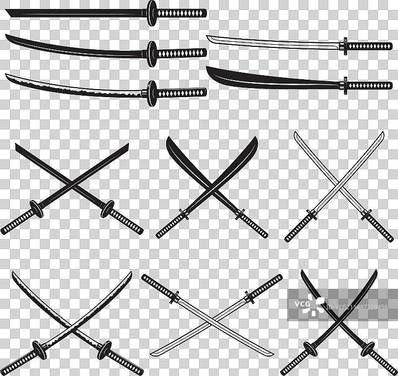 武士刀和忍者武器集合图片素材