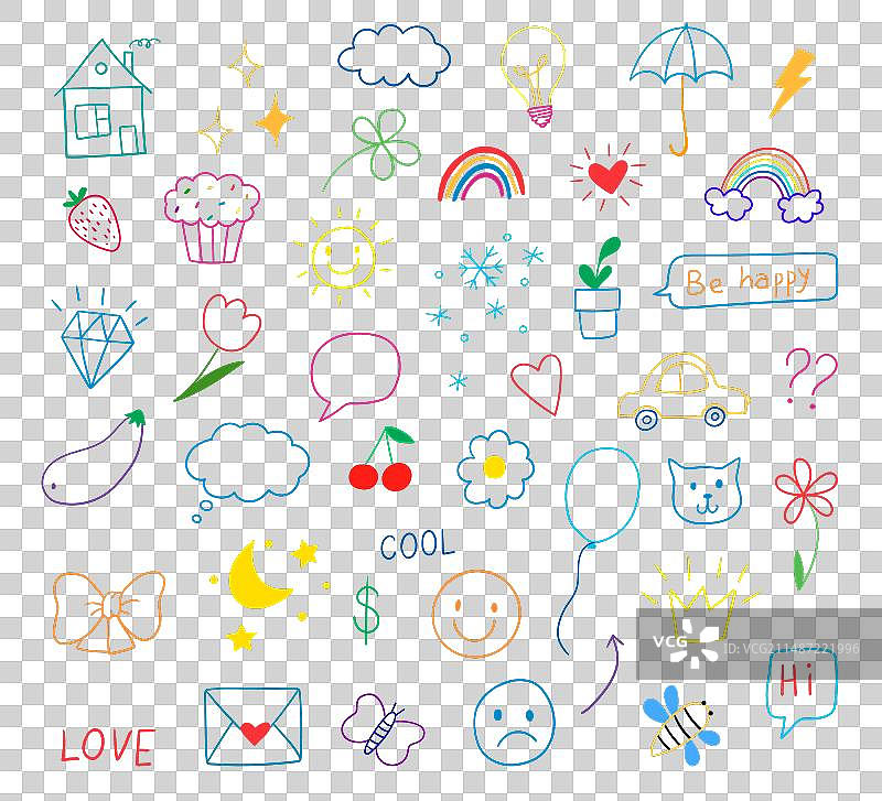 手绘涂鸦彩色图案合集图片素材