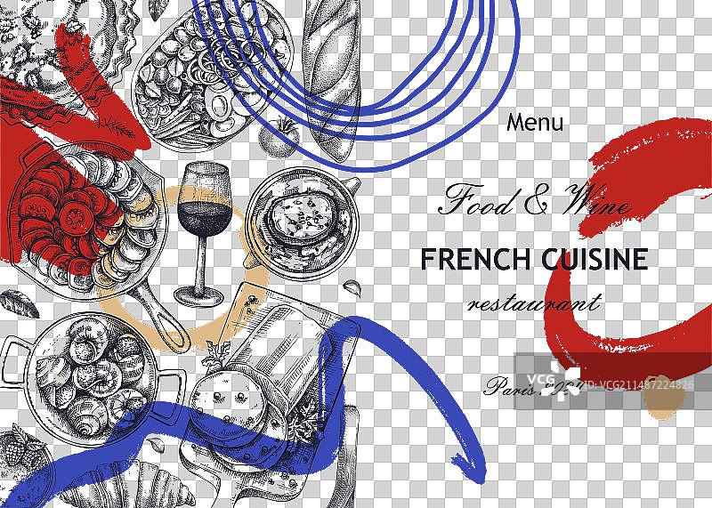 拼贴风格法国餐厅菜单设计图片素材